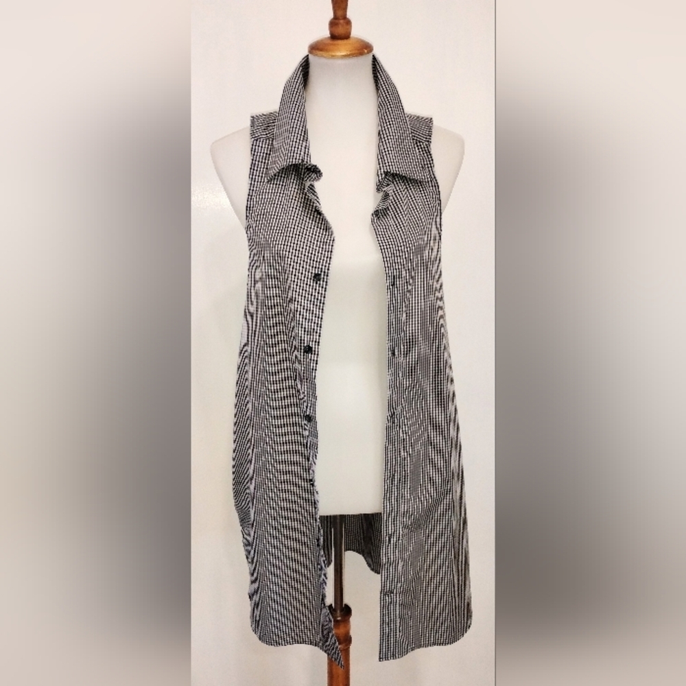 PERRY ELLIS GINGHAM LONG BLOUSE